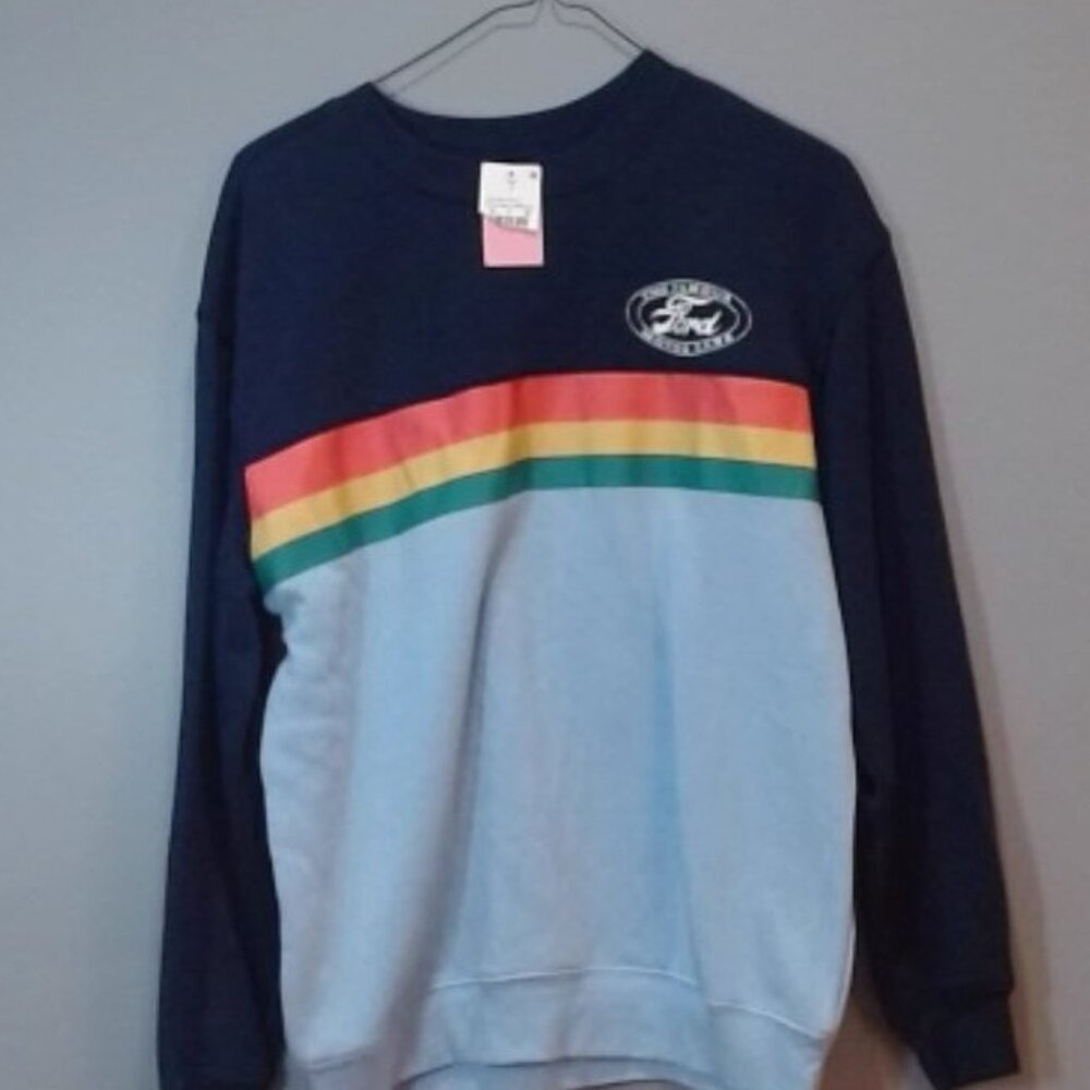 Ford Motor Company Rainbow Stripe Sweatshirt Blue Size Small